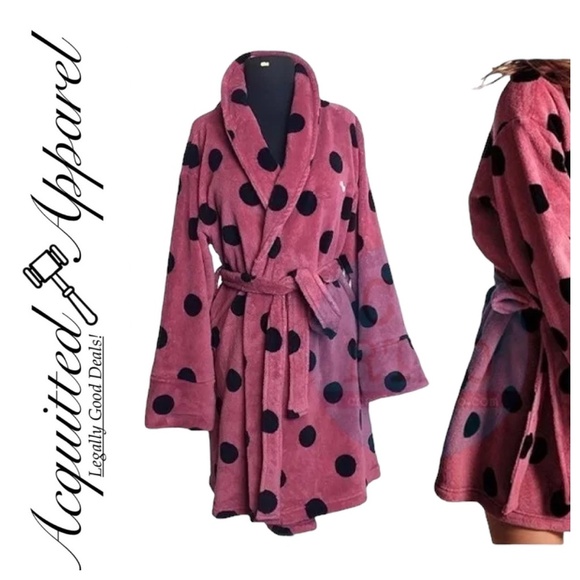 PINK Victoria's Secret Other - PINK Black Polka Dot Wrap Housecoat Bathrobe